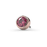 14k rose gold 3mm pink diamond bezel end only, angled front view showing push-pin post detail