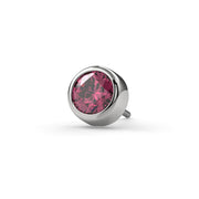 14k white gold 3mm pink diamond bezel end only, angled front view showing smooth bezel setting and pin