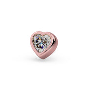 14k rose gold diamond heart end-only stud top, front view showing bezel setting detail
