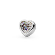 14k white gold diamond heart labret end only, close-up front view of bezel-set diamond