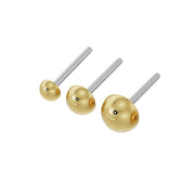 14k yellow gold dome threadless push pin ends in three sizes: 1.5mm, 2mm, and 3mm