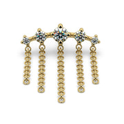 Close-up of 14k yellow gold Evenfall stud end highlighting prong-set CZ stones and interlocking chain link detail