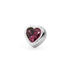 Close-up front view of 14k white gold heart bezel stud showing rhodolite garnet end-only threadless top