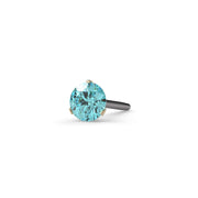 14k yellow gold aqua diamond threadless stud end with 3-prong Lumina setting, angled front view