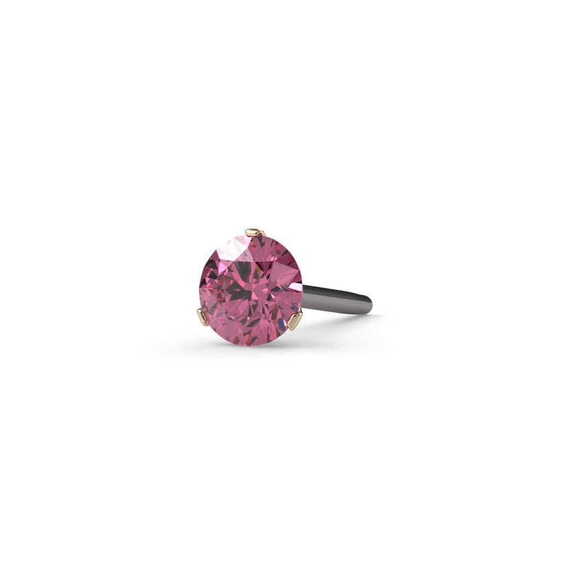 14k yellow gold pink diamond threadless stud end, side-angle view showing 3-prong Lumina setting