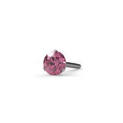14k white gold pink diamond 3-prong threadless stud end, angled view with silver-toned prong setting
