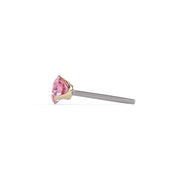 Side profile of 14k yellow gold pink diamond piercing stud end showing pin post length and prong height