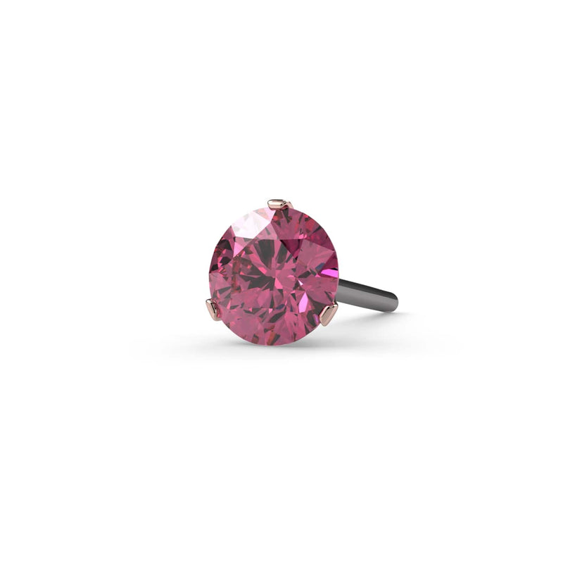 14k rose gold pink diamond threadless stud end, larger size shown highlighting vivid pink diamond sparkle