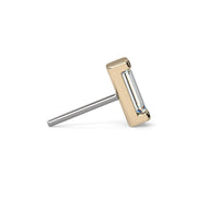 Side profile of 14k yellow gold baguette diamond threadless end showing pin post depth and setting height