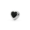 Close-up front view of 14k white gold heart stud end showing bezel-set black onyx gemstone detail