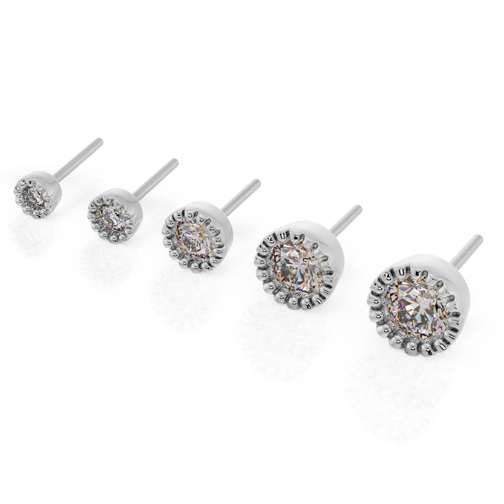 Diamond Perlage Threadless Push Pin End - White Gold