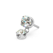 Close-up of 14k white gold pushpin diamond dangle end showing prong detail and angled titanium pin