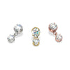 Prong gem dangle threadless stud end in white, yellow, and rose gold with CZ stones, all three variants