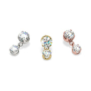 Prong gem dangle threadless stud end in white, yellow, and rose gold with CZ stones, all three variants