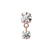 14k rose gold prong gem dangle threadless end, front view with two prong-set round CZ stones