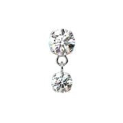 14k white gold prong gem dangle threadless end, front view with two prong-set round CZ stones