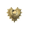 14k yellow gold radiant heart threadless stud end, front view showing sunburst ridged detail