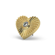 14k yellow gold sunburst heart threadless push-pin end only, angled side profile showing pin post