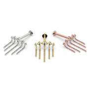 All three metal options: white gold, yellow gold, and rose gold diamond chain dangle labret studs