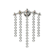 14k white gold diamond chain dangle labret stud with 5-stone bar and cascading chains, front view