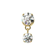 14k yellow gold dual prong-set diamond dangle cartilage stud, front view on white background