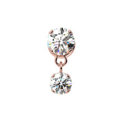 14k rose gold dual prong-set diamond dangle cartilage stud end, front view on white background