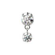 14k white gold dual prong-set diamond dangle cartilage stud end, front view on white background