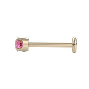 Side profile of 14k yellow gold pink diamond flat back labret showing full post length and flat disc