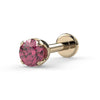 14k yellow gold 2.5mm pink diamond prong flat back labret stud, angled view showing disc backing