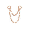 14k rose gold figaro double chain piercing connector showing warm-toned layered chains
