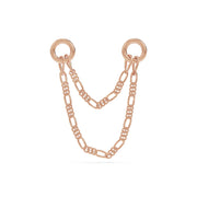 14k rose gold figaro double chain piercing connector showing warm-toned layered chains