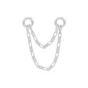 14k white gold figaro double chain piercing connector with layered chains and jump rings