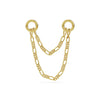 14k yellow gold figaro double chain piercing connector with two jump rings, front view