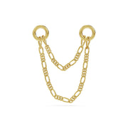 14k yellow gold figaro double chain piercing connector with two jump rings, front view