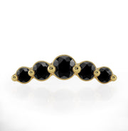 14K yellow gold mini climber threadless stud with 5 black diamond gemstones, front view