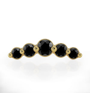14K yellow gold mini climber threadless stud with 5 black diamond gemstones, front view