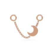 14k rose gold crescent moon box chain piercing connector, short length, front view