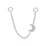 14k white gold moon box chain piercing connector, long length showing full extended chain