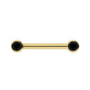 14K yellow gold nipple barbell with dual 3mm black diamond bezel settings, front view