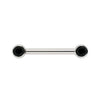 14K white gold nipple barbell with dual 3mm black diamond bezel ends, front view