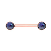 14K rose gold black Akoya pearl nipple barbell, front view highlighting warm gold tone