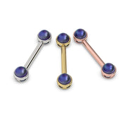 Black Akoya pearl nipple barbell in all three 14K gold options: white, yellow, and rose gold