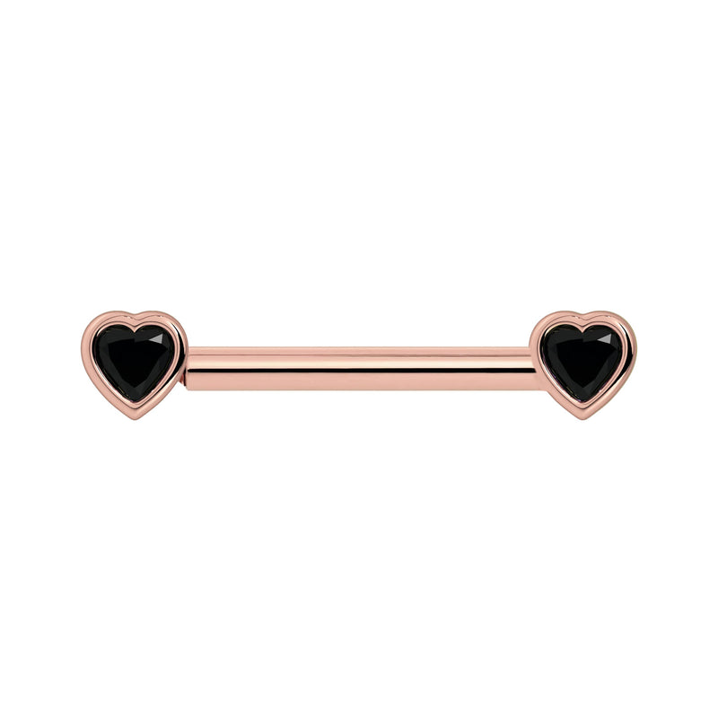 Onyx Heart Nipple Barbell 14k Gold | FreshTrends Onyx Heart Nipple Barbell 14k Gold | FreshTrends