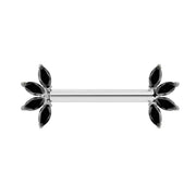 14K white gold marquise black diamond fan nipple barbell, front view on white background