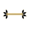 14K yellow gold nipple barbell with marquise-cut black diamond fan ends, front view