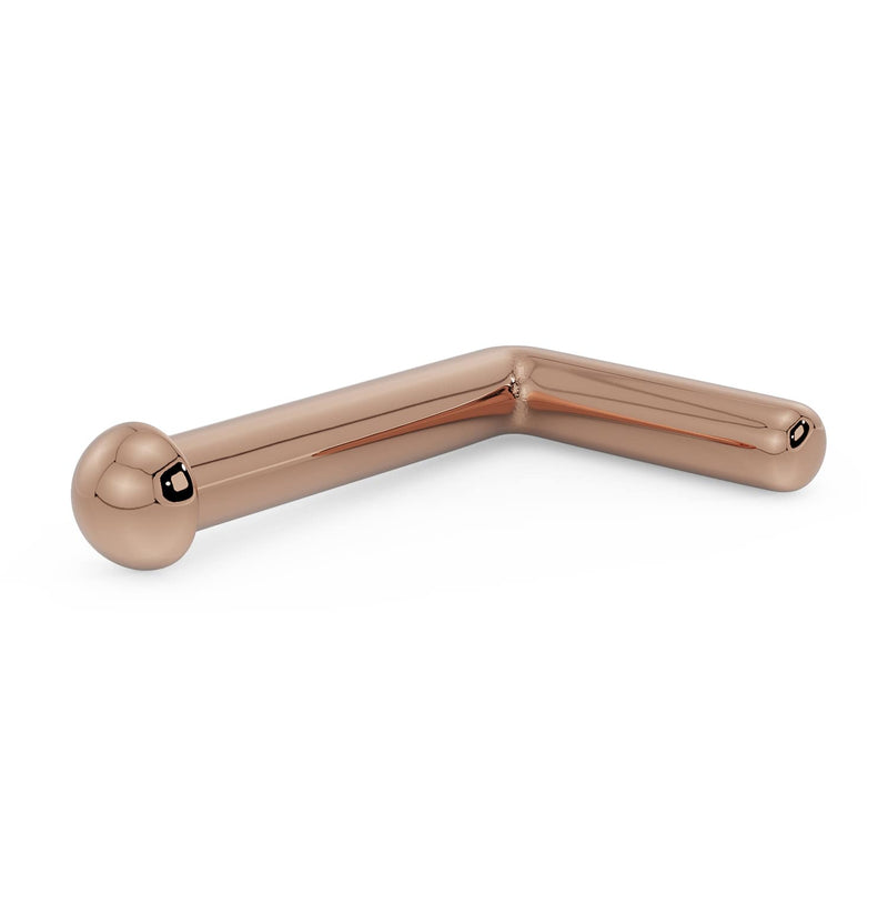 14k rose gold dome nose ring with L post backing, warm blush tone and L-shaped post