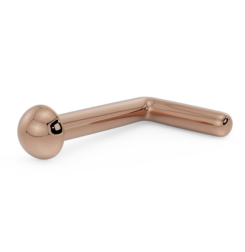 14k rose gold 2mm dome nose ring with L-post backing, side profile view
