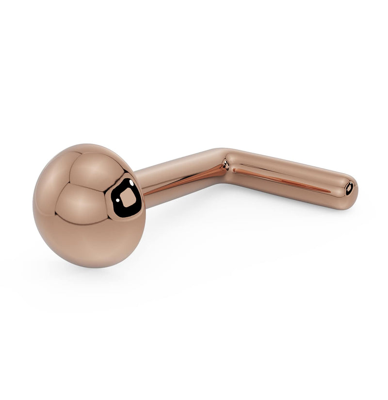 14K rose gold 3mm dome nose ring with L-post backing, showing angled post detail
