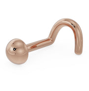 14K rose gold 3mm dome nose ring with twist backing, angled front view