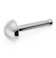 14K white gold 3mm dome nose ring with straight post backing, angled view